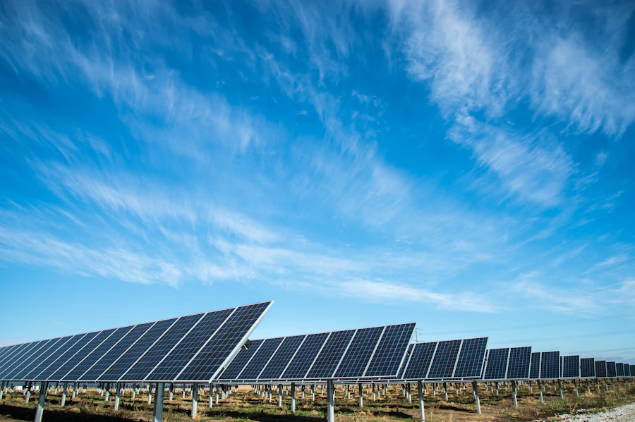 Commercial rooftop solar installation at sunset